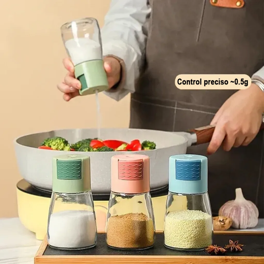 Especiero dispensador de vidrio 2 colores