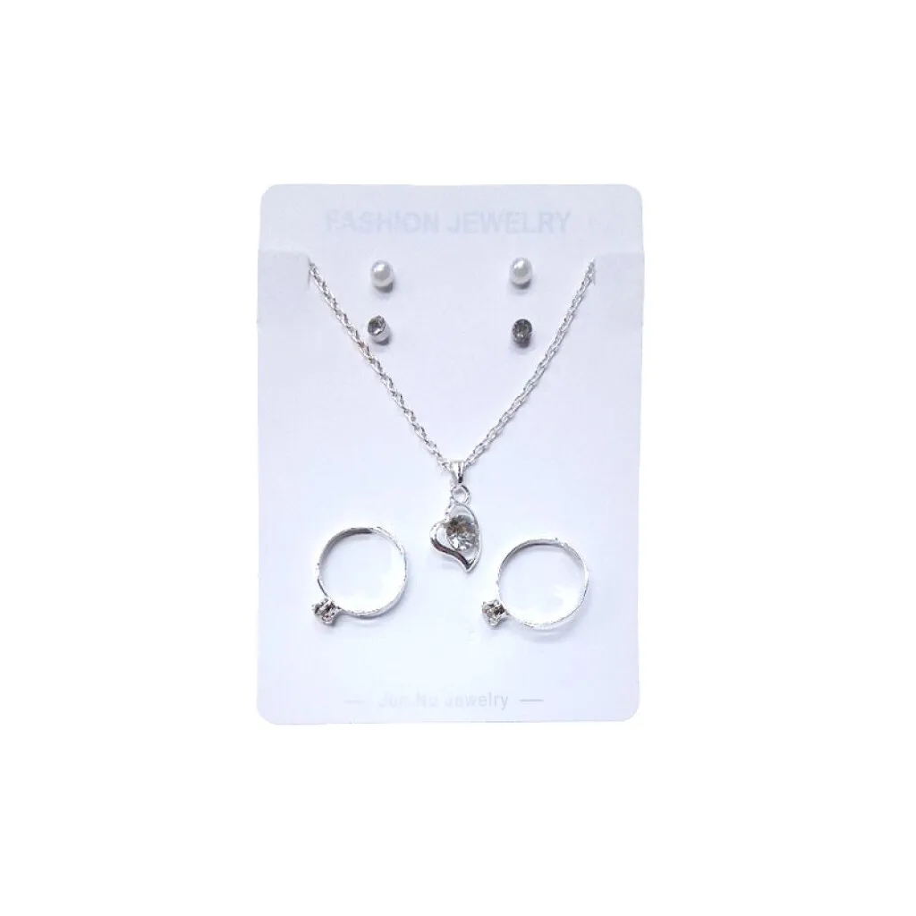 Collar, aretes, doble anillos brillantes