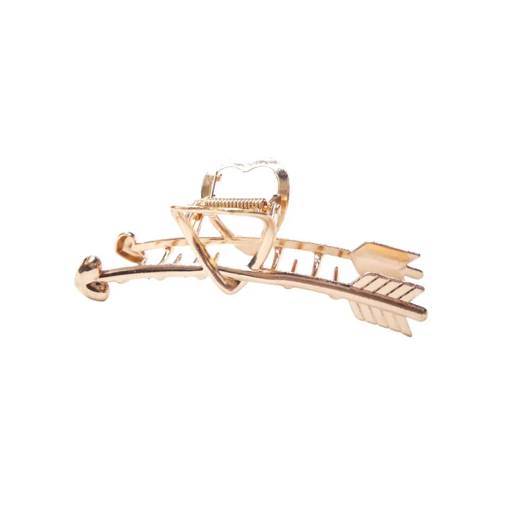 Broche pinza para el cabello flecha corazón dorada