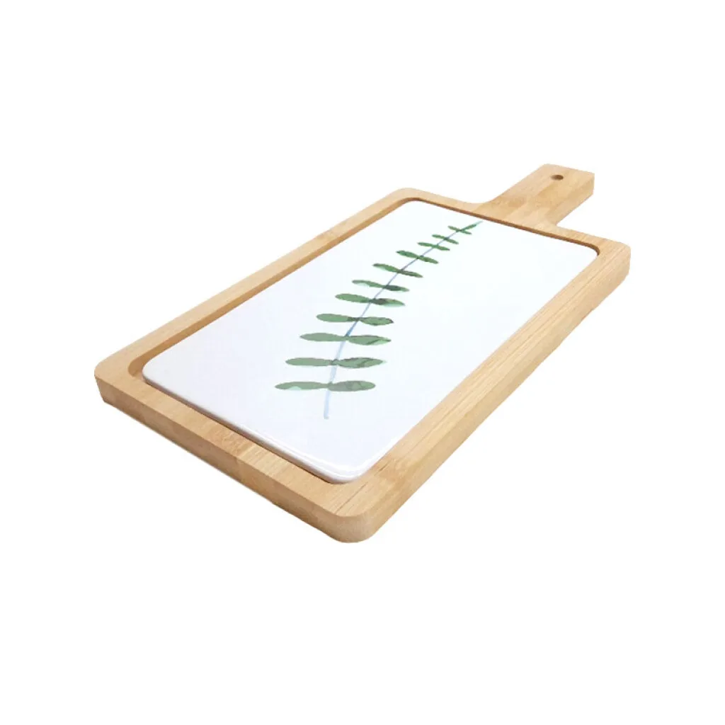 Tabla para picadas de bamboo con plato de cerámica extraíble