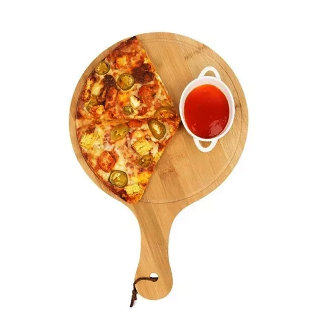 Tabla de madera redonda para picar con mango y cuerda