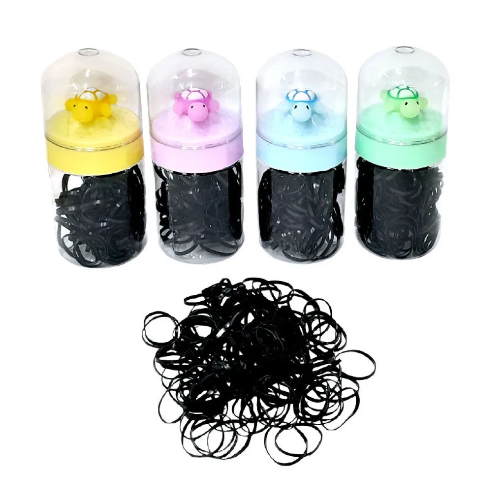 Colitas para el cabello de goma negra en frasco(OW122)