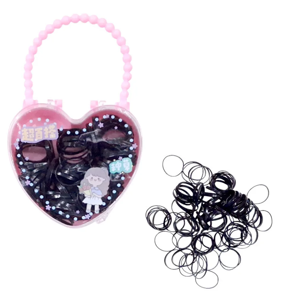 Colitas para el cabello de goma negras carterita corazón