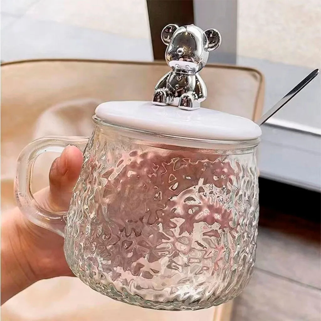Taza de vidrio c/tapa osito y cucharita 350ml (OW1001)