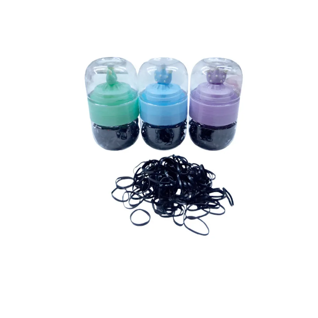 Colitas para el cabello de goma negro en frasco