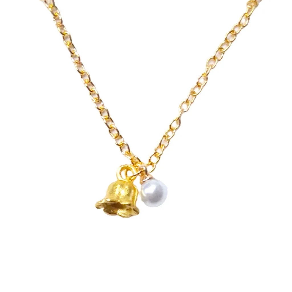 Collar dorado colgante campana perla