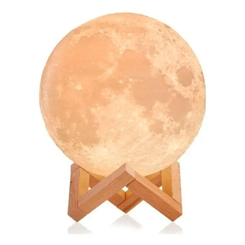 Velador con luz led lampara luna llena con base de madera c